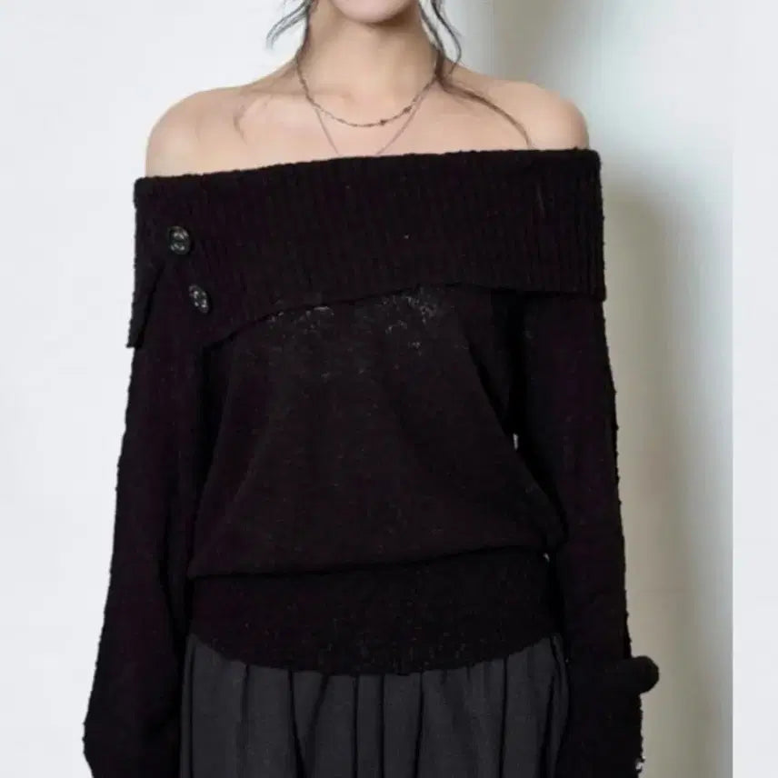 [BUNJANG] As On Kira Off-Shoulder Knit Top / 애즈온 키라 오프숄더 니트 블랙