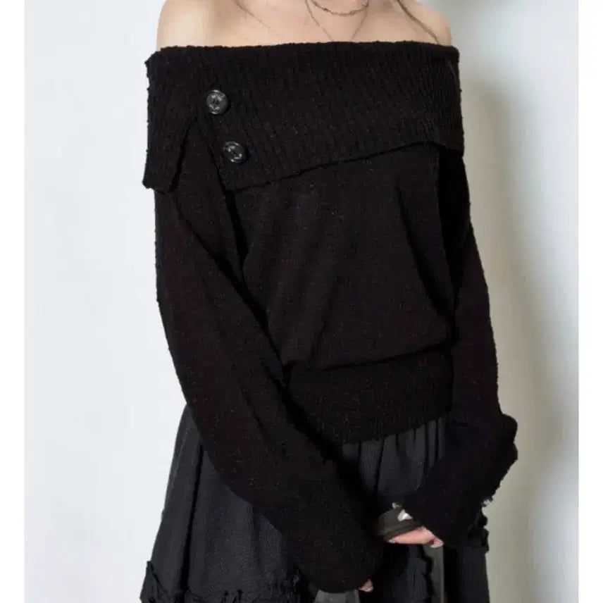 [BUNJANG] As On Kira Off-Shoulder Knit Top / 애즈온 키라 오프숄더 니트 블랙