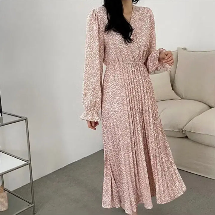 [SOLD OUT] 플라워 롱 플리츠 원피스(새상품)