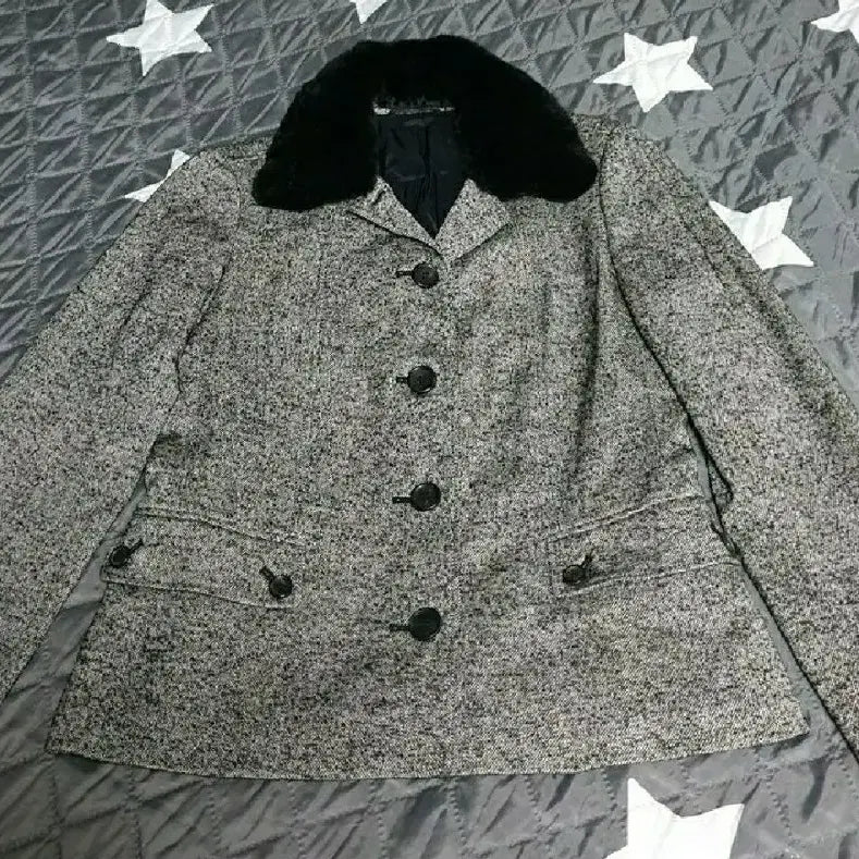 [BUNJANG] Burberry Woman Angora Fur Herringbone Wool Jacket (Gray, 66) / (일본판) 버버리 우먼 앙고라퍼 헤링본 울 럭셔리 자켓 그레이 (66)