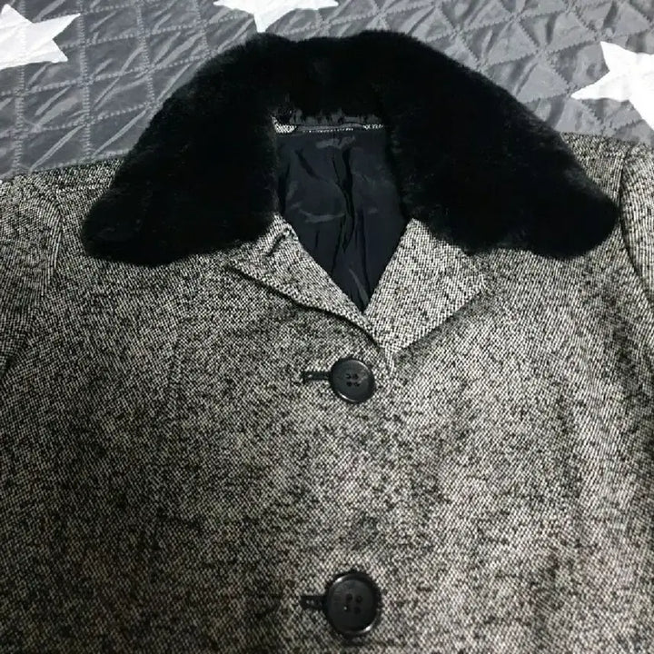 [BUNJANG] Burberry Woman Angora Fur Herringbone Wool Jacket (Gray, 66) / (일본판) 버버리 우먼 앙고라퍼 헤링본 울 럭셔리 자켓 그레이 (66)