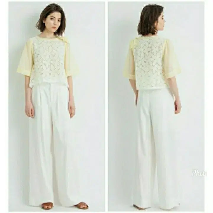 [BUNJANG] LANVIN Cotton Flower Guipure Lace Crop Top Blouse / LANVIN 랑방 플라워 기퓌르레이스 시어코튼 크롭 블라우스 한섬