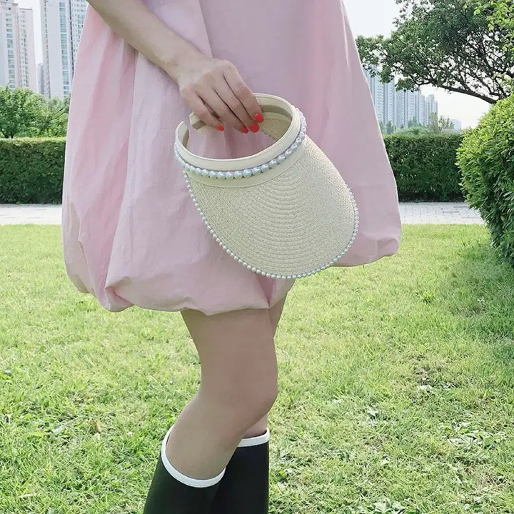 [BUNJANG] Rattan Sun Cap Summer Hat / 진주 장식 라탄 썬캡 모자 여름 모자 바캉스 모자