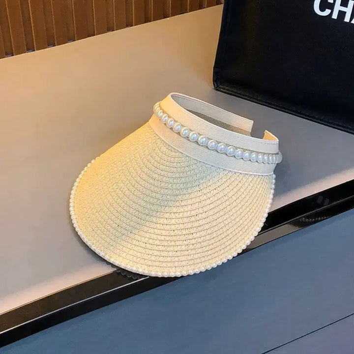 [BUNJANG] Rattan Sun Cap Summer Hat / 진주 장식 라탄 썬캡 모자 여름 모자 바캉스 모자