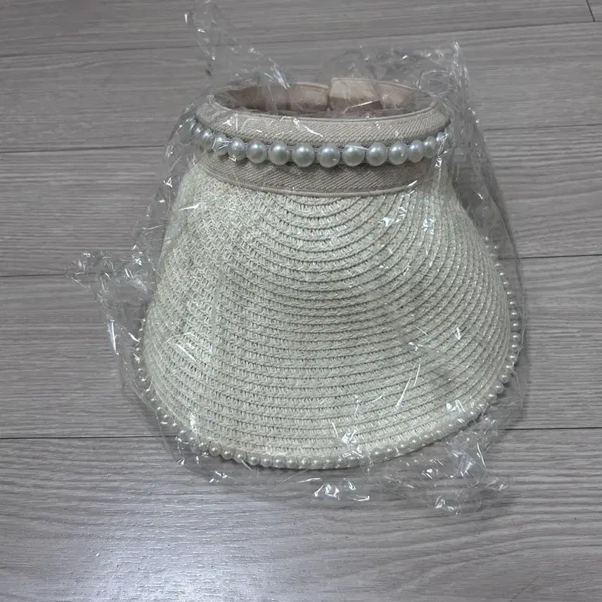 [BUNJANG] Rattan Sun Cap Summer Hat / 진주 장식 라탄 썬캡 모자 여름 모자 바캉스 모자