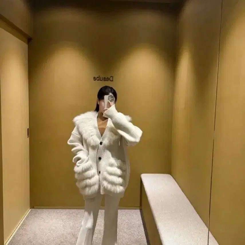 [BUNJANG] Real Fox Fur Cardigan with Fox Fur Pockets / 리얼 폭스 퍼 가디건 폭스포켓