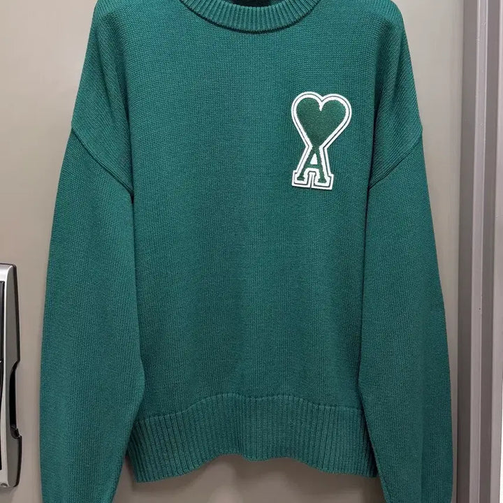 [BUNJANG] Ami Big Heart Intarsia Knit Green XL / 아미 빅하트 인타르시아 니트 그린 XL