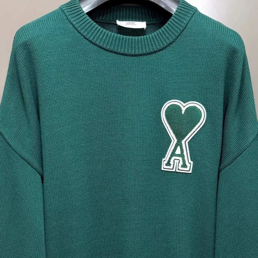 [BUNJANG] Ami Big Heart Intarsia Knit Green XL / 아미 빅하트 인타르시아 니트 그린 XL