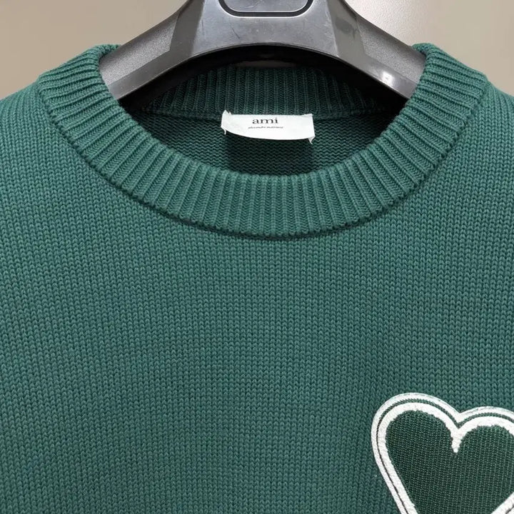 [BUNJANG] Ami Big Heart Intarsia Knit Green XL / 아미 빅하트 인타르시아 니트 그린 XL