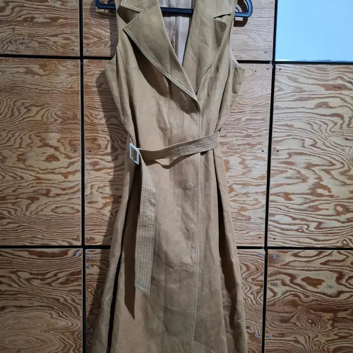 [BUNJANG] Brown Linen Belted Long Dress Vest / 브라운 린넨 벨티드 롱 원피스 조끼5