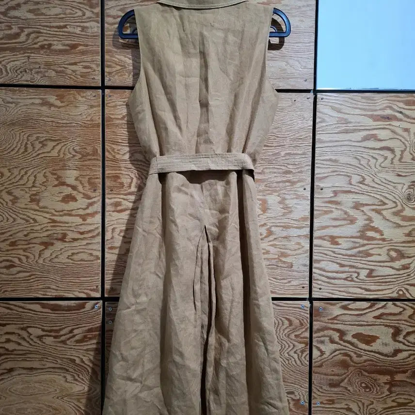 [BUNJANG] Brown Linen Belted Long Dress Vest / 브라운 린넨 벨티드 롱 원피스 조끼5