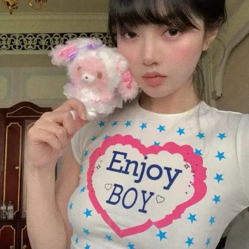 [BUNJANG] Enjoy Star Heart Printed T-shirt / 엔조이 스타 하트 프린팅 반팔티