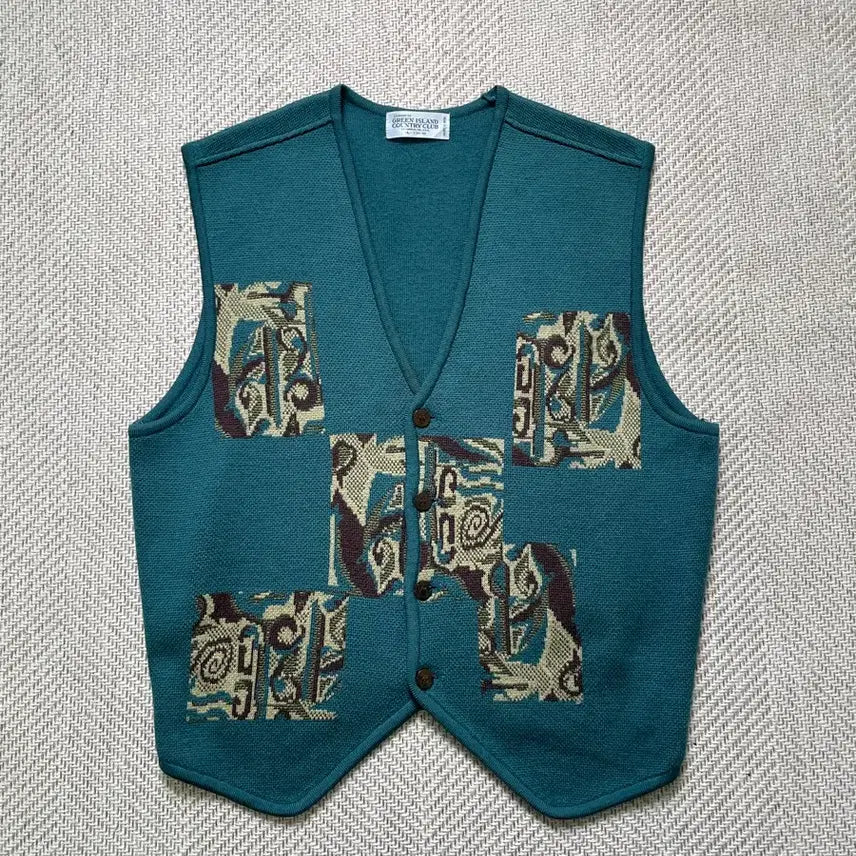 [BUNJANG] Vintage Green Iceland USA Ethnic Vest / 빈티지 그린아이슬란드 usa 에스닉 베스트