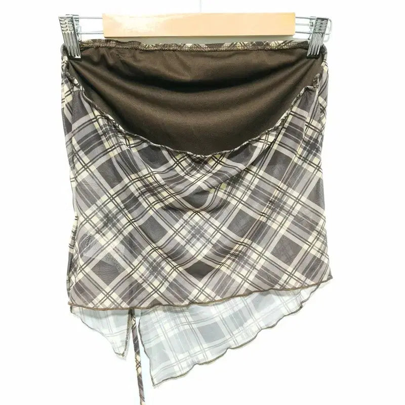 [BUNJANG] SHEIN Checkered Crop Top / 쉬인 체크 언발 크롭 탑 L_S1943