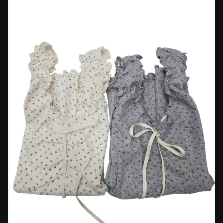 [BUNJANG] Floral Ribbon Frill Cami Top / 잔꽃 리본 프릴 끈 나시티