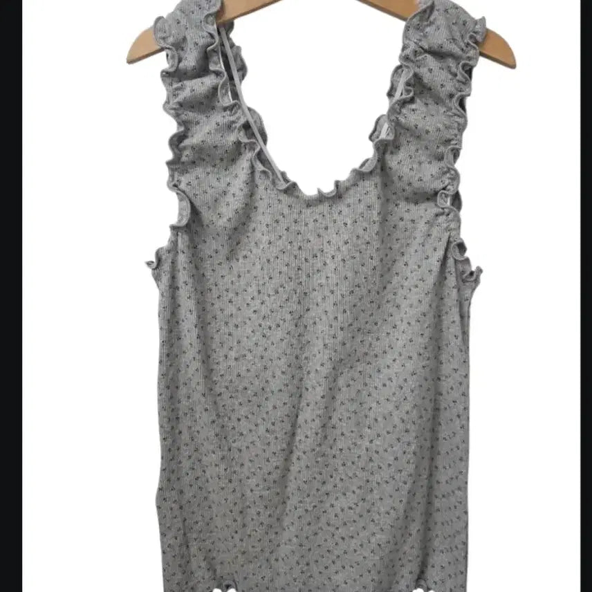 [BUNJANG] Floral Ribbon Frill Cami Top / 잔꽃 리본 프릴 끈 나시티