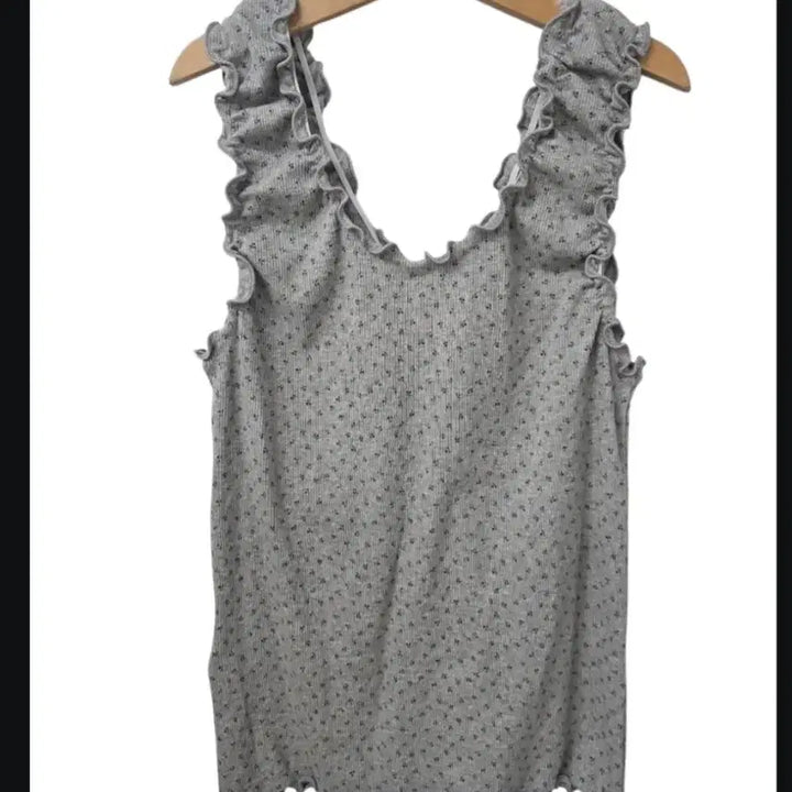 [BUNJANG] Floral Ribbon Frill Cami Top / 잔꽃 리본 프릴 끈 나시티