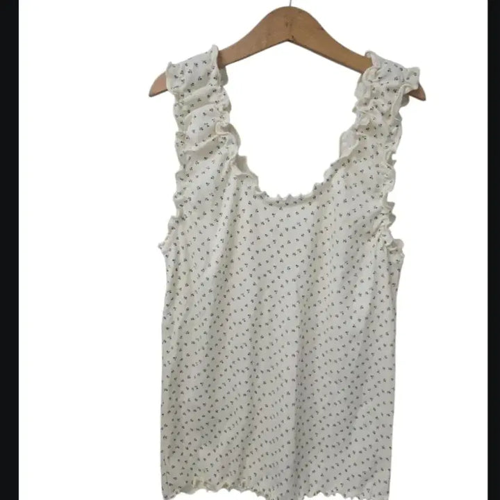 [BUNJANG] Floral Ribbon Frill Cami Top / 잔꽃 리본 프릴 끈 나시티