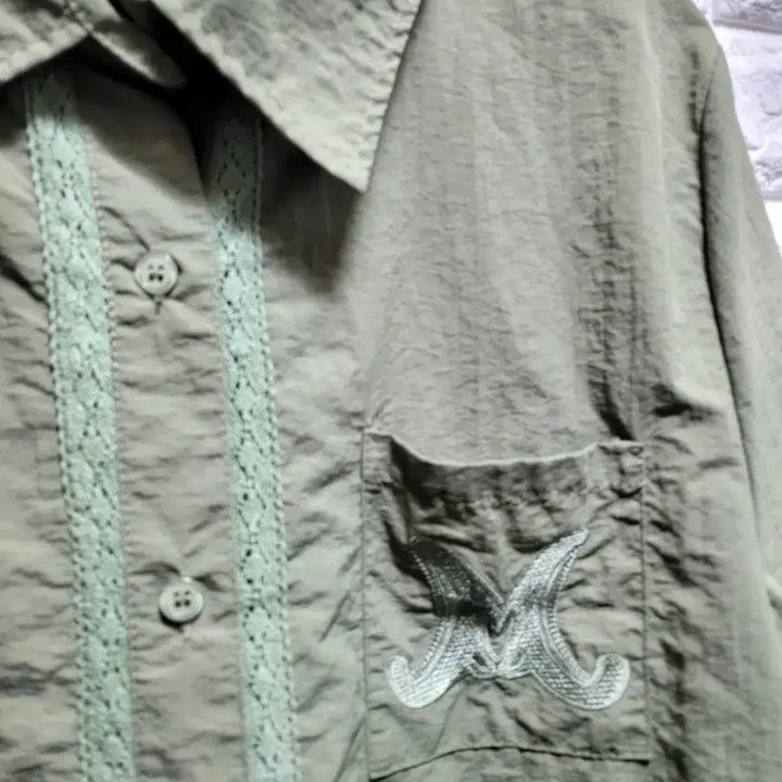 [SOLD OUT] 올리브 그린 레이스 반팔 셔츠
