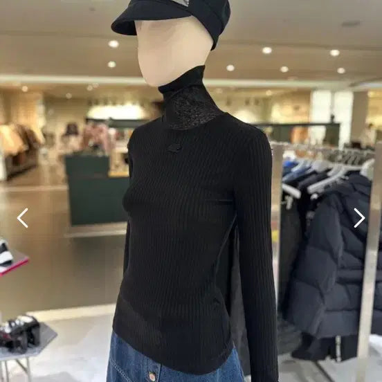 [BUNJANG] Lucky Chouette Black Ribbed T-shirt (Size 36) / 럭키슈에뜨 블랙 골지 티셔츠 36