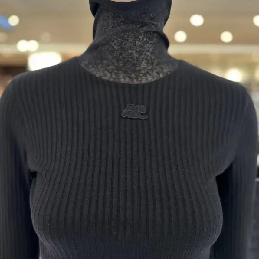 [BUNJANG] Lucky Chouette Black Ribbed T-shirt (Size 36) / 럭키슈에뜨 블랙 골지 티셔츠 36