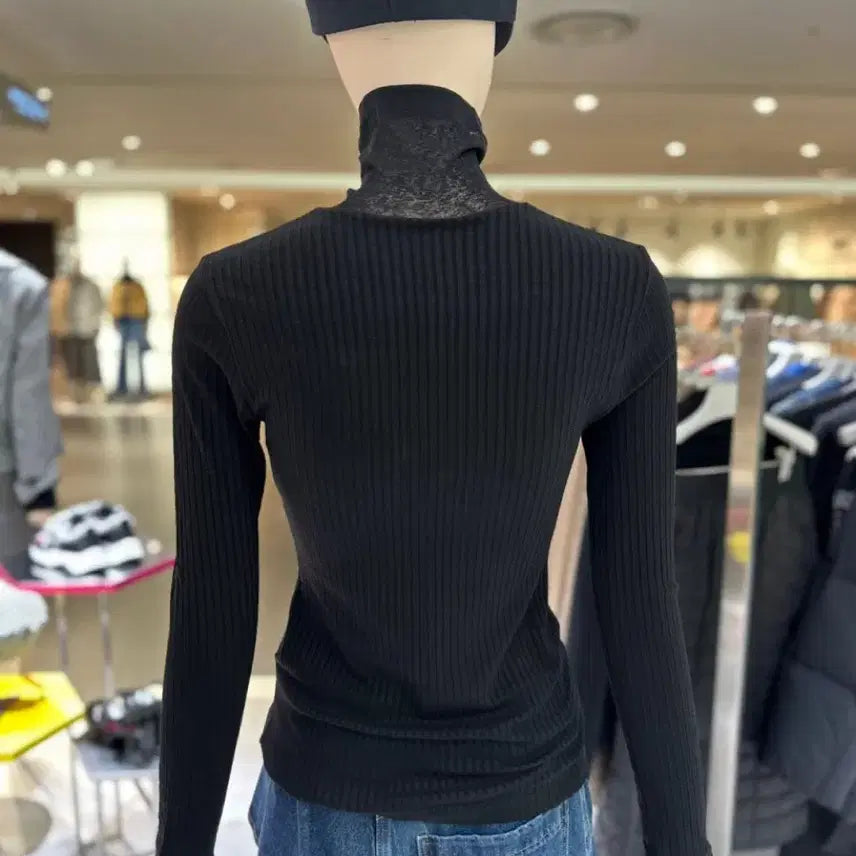 [BUNJANG] Lucky Chouette Black Ribbed T-shirt (Size 36) / 럭키슈에뜨 블랙 골지 티셔츠 36