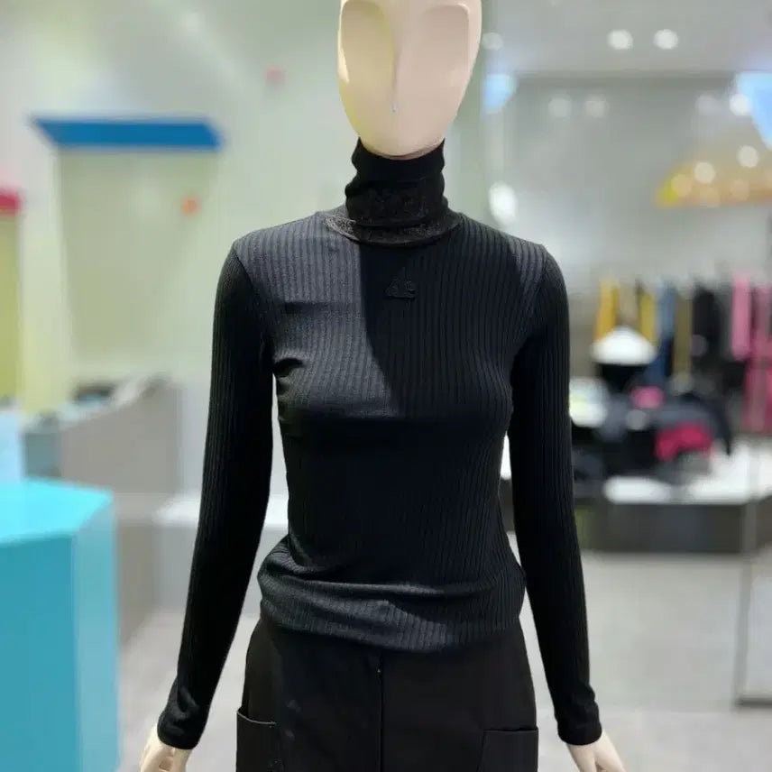 [BUNJANG] Lucky Chouette Black Ribbed T-shirt (Size 36) / 럭키슈에뜨 블랙 골지 티셔츠 36