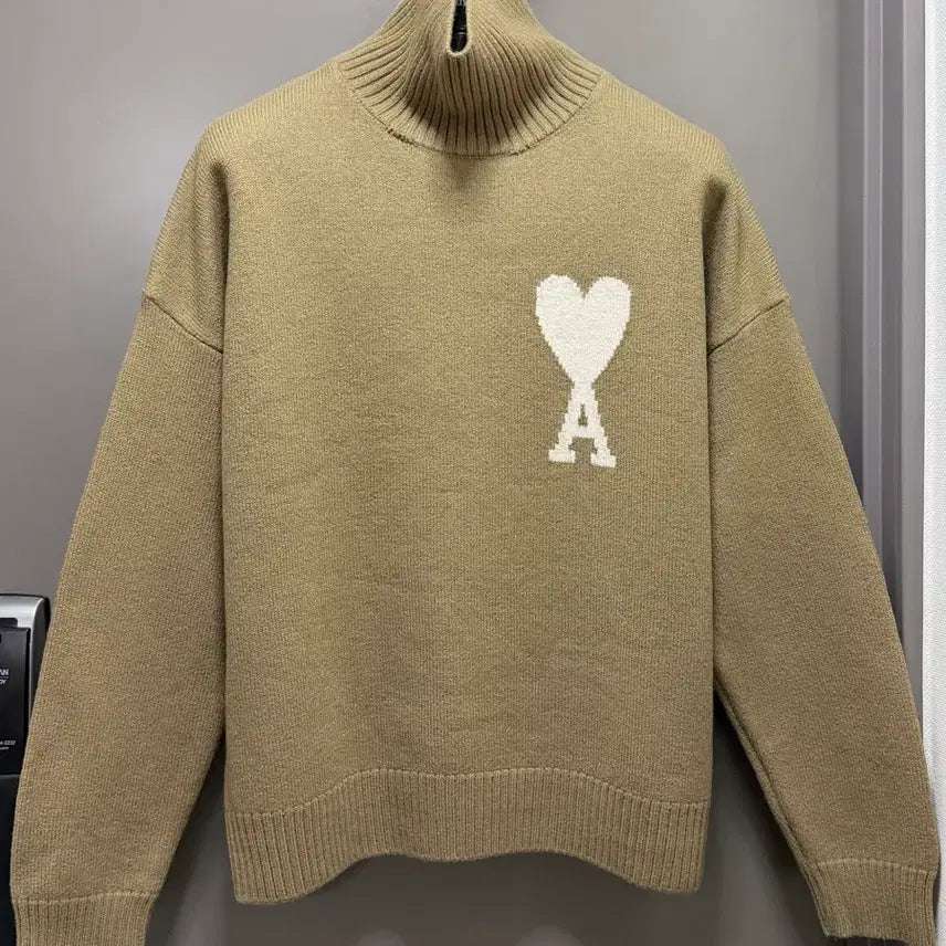 [BUNJANG] Ami Virgin Wool Intarsia Knit Beige M / 아미 버진울 인타르시아 니트 베이지 M