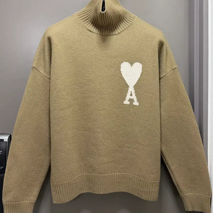 [BUNJANG] Ami Virgin Wool Intarsia Knit Beige M / 아미 버진울 인타르시아 니트 베이지 M