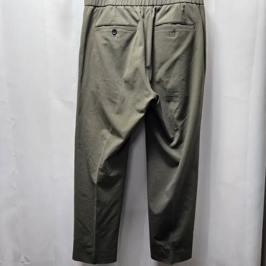 [BUNJANG] TIME Relax Fit Khaki Wool Blend Banding Slacks / [타임] 릴렉스 핏 카키 울 블렌드 밴딩 슬랙스