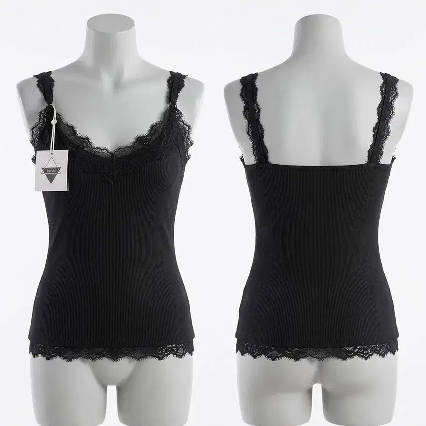 [BUNJANG] Black Lace Sleeveless Top / 블랙 레이스 끈나시 슬리브리스