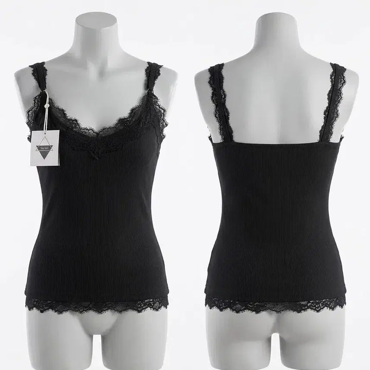 [BUNJANG] Black Lace Sleeveless Top / 블랙 레이스 끈나시 슬리브리스