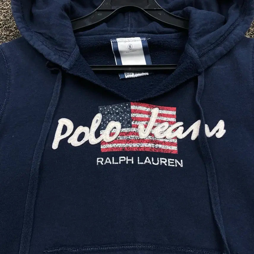 [BUNJANG] Polo Jeans American Flag Navy Hoodie / 폴로 진스 성조기 네이비 후드티