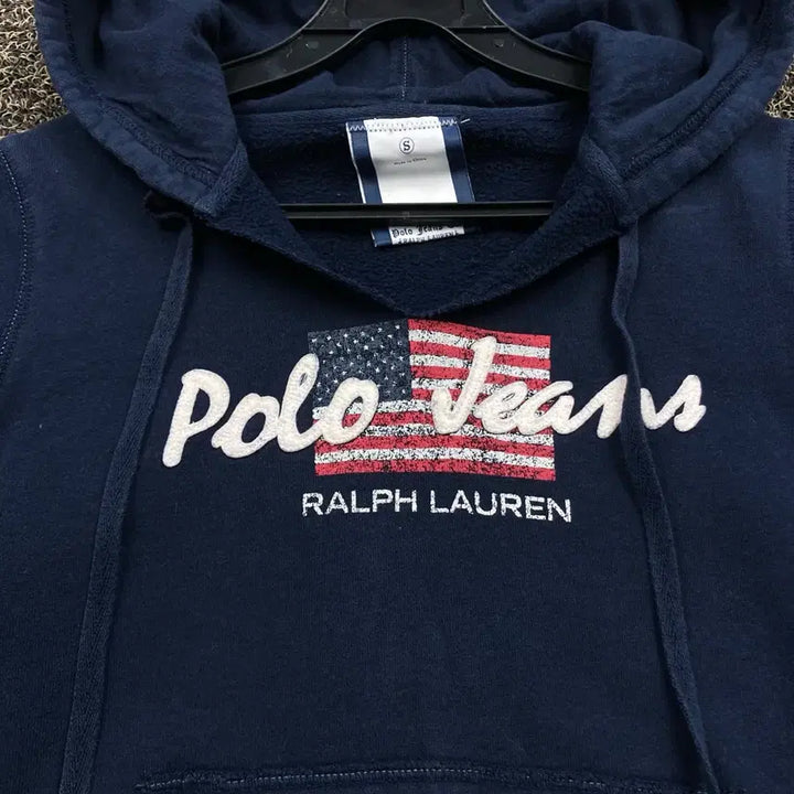 [BUNJANG] Polo Jeans American Flag Navy Hoodie / 폴로 진스 성조기 네이비 후드티