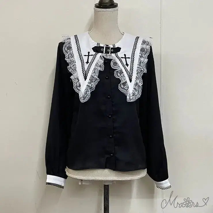 [SOLD OUT] 양지뢰 양산형 지뢰계 마즈 십자가 블라우스 리즈리사디마럽노에미고딕지뢰
