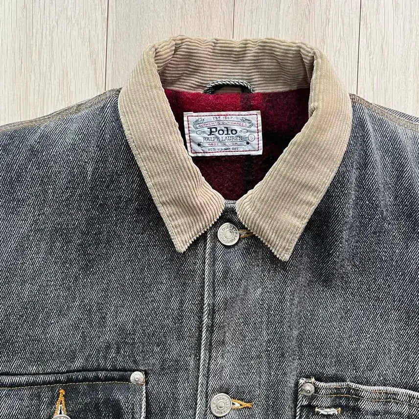[BUNJANG] Polo USA Black Denim Blanket Jacket / 80s 90s usa polo 미제 폴로 흑청 블랭킷 덩가리 자켓 s