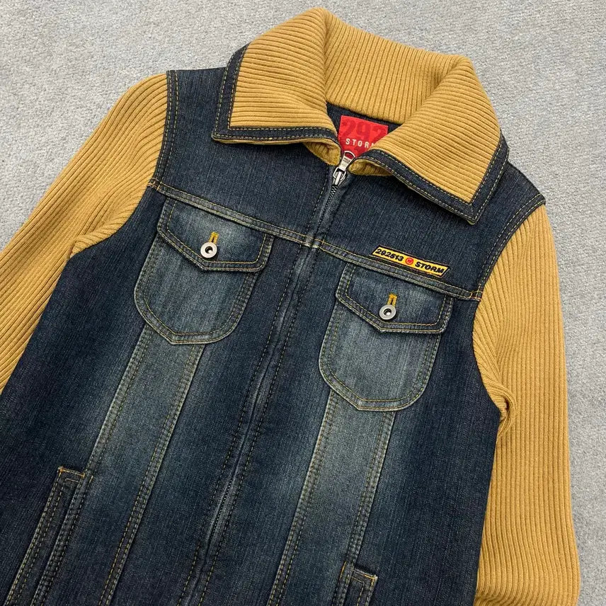 [BUNJANG] Storm Denim Knit Jacket / 85 292513 스톰 데님 니트 배색 자켓