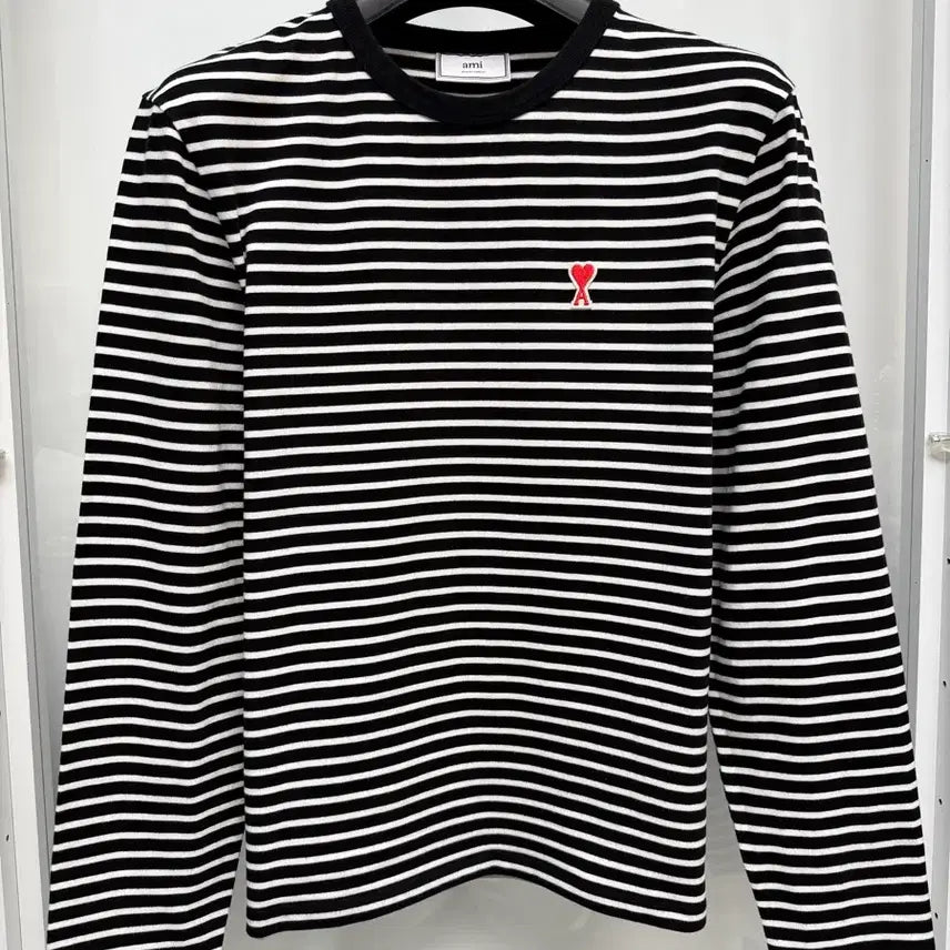 [BUNJANG] AMI Small Heart Stripe T-shirt L / 아미 스몰하트 스트라이프 단가라 티셔츠 L