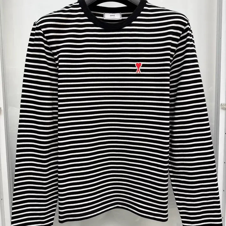 [BUNJANG] AMI Small Heart Stripe T-shirt L / 아미 스몰하트 스트라이프 단가라 티셔츠 L