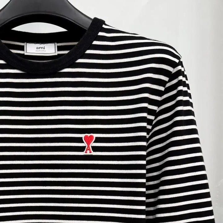 [BUNJANG] AMI Small Heart Stripe T-shirt L / 아미 스몰하트 스트라이프 단가라 티셔츠 L