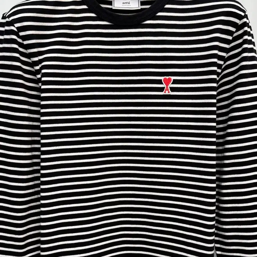 [BUNJANG] AMI Small Heart Stripe T-shirt L / 아미 스몰하트 스트라이프 단가라 티셔츠 L