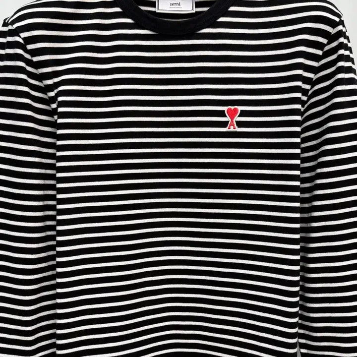 [BUNJANG] AMI Small Heart Stripe T-shirt L / 아미 스몰하트 스트라이프 단가라 티셔츠 L