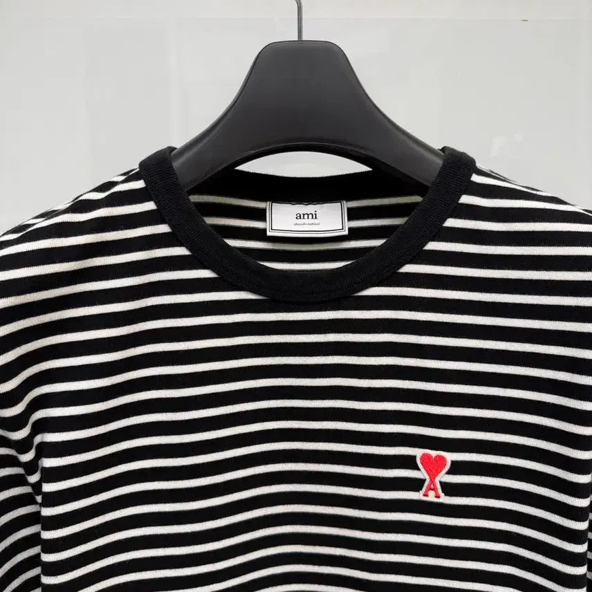 [BUNJANG] AMI Small Heart Stripe T-shirt L / 아미 스몰하트 스트라이프 단가라 티셔츠 L