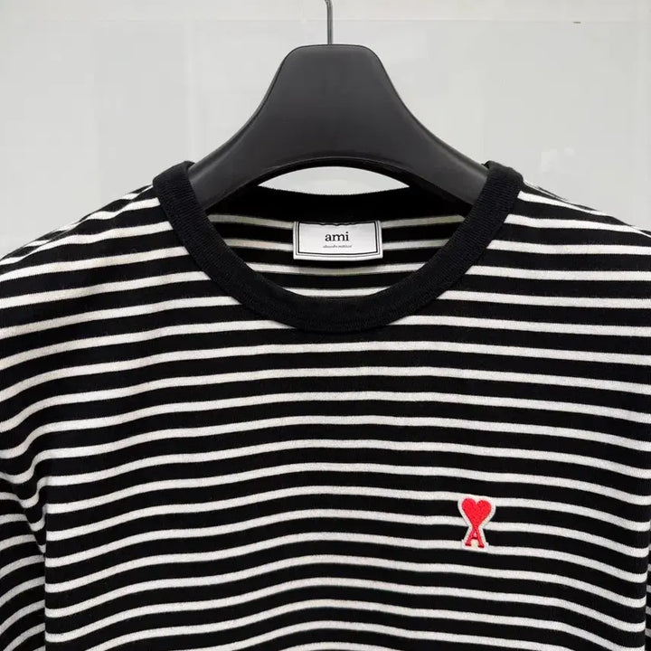 [BUNJANG] AMI Small Heart Stripe T-shirt L / 아미 스몰하트 스트라이프 단가라 티셔츠 L