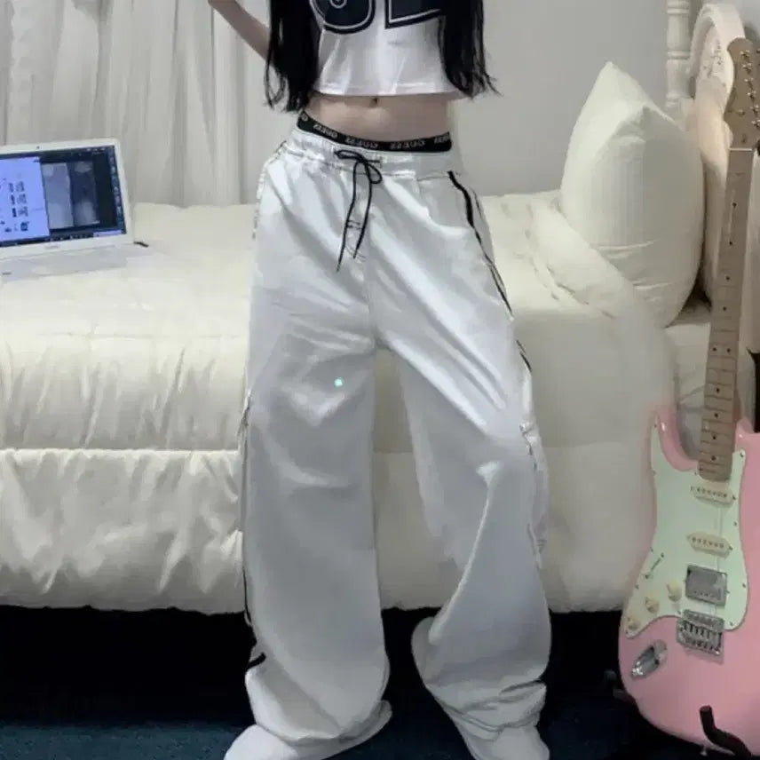 [BUNJANG] Y2K Cotton Wide Pants / 사이드 라인 밴딩 코튼 와이드 팬츠 화이트 y2k