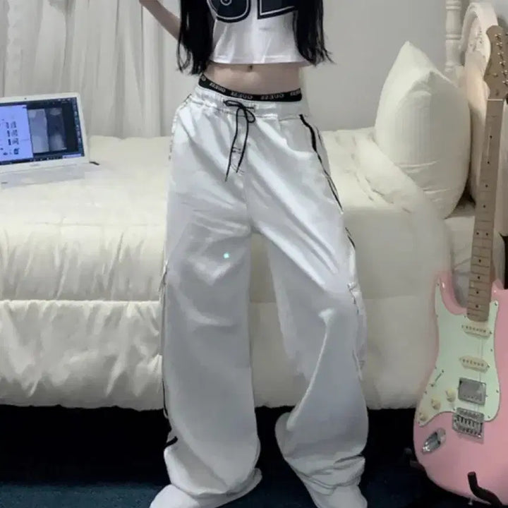 [BUNJANG] Y2K Cotton Wide Pants / 사이드 라인 밴딩 코튼 와이드 팬츠 화이트 y2k