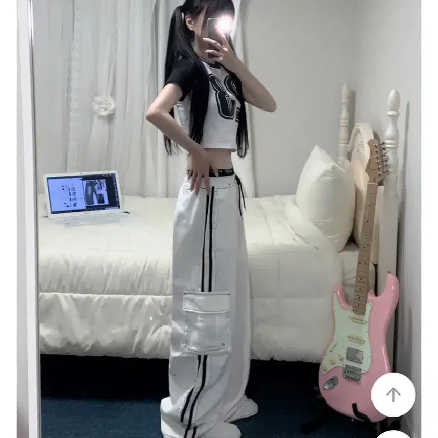 [BUNJANG] Y2K Cotton Wide Pants / 사이드 라인 밴딩 코튼 와이드 팬츠 화이트 y2k
