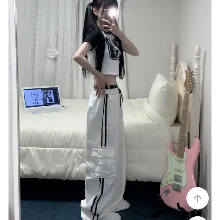 [BUNJANG] Y2K Cotton Wide Pants / 사이드 라인 밴딩 코튼 와이드 팬츠 화이트 y2k