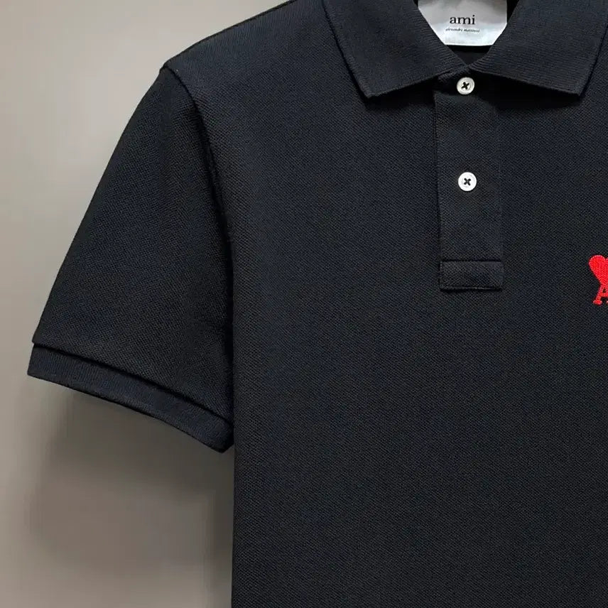 [BUNJANG] AMI Small Heart Polo Shirt Black XS / 아미 스몰하트 반팔 카라티 블랙 XS