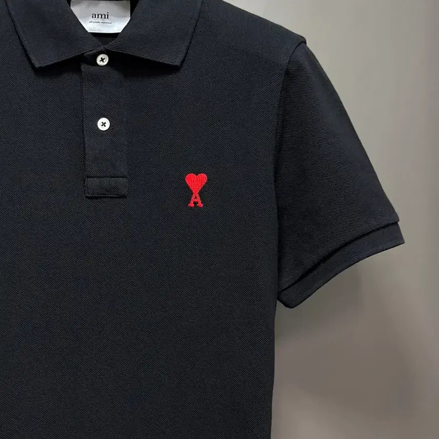 [BUNJANG] AMI Small Heart Polo Shirt Black XS / 아미 스몰하트 반팔 카라티 블랙 XS